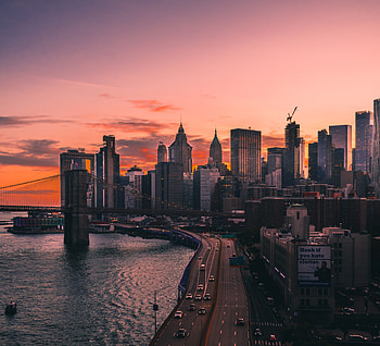 Sunset, city, roads, cityscape HD wallpaper