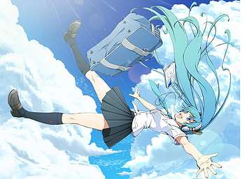 Falling miku, blue, miku, happy, vocaloid HD wallpaper