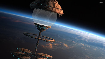 Space station orbiting a planet jpg HD wallpaper