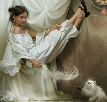 feather and kitten, relaxing, kitten, feather, girl, relaxing graph HD wallpaper