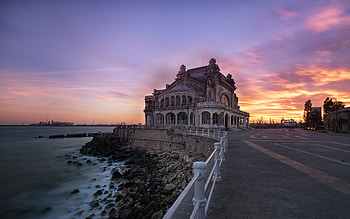 Building, Romania, Architecture, , Casino, Sunset HD wallpaper