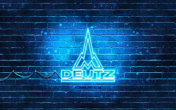 Deutz-Fahr blue logo, , blue brickwall, Deutz-Fahr logo, brands, Deutz-Fahr neon logo, Deutz-Fahr HD wallpaper