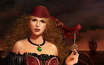Stone Heart, ship, pirate, girl, carolina pontes, jewel, fantasy, key, green, red, luminos HD wallpaper