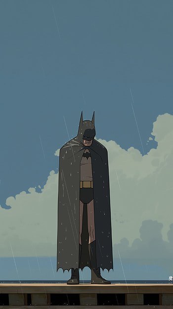 Sad Batman in Rain - Cartoon, cartoon, Batman, rain, sad HD phone wallpaper