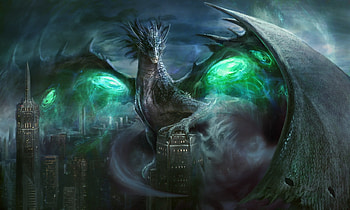 Mythgard - Sablewing Zira, blue, manzanedo, wings, fantasy, mythgard, green, dragon, luminos, sablewing zira HD wallpaper