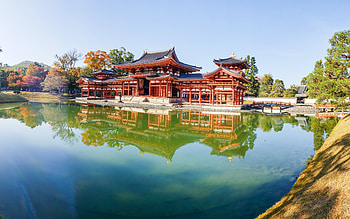 Byodo-in Temple, Uji, Japanese temple, morning, Phoenix Hall, lake, Japanese architecture, Japan HD wallpaper