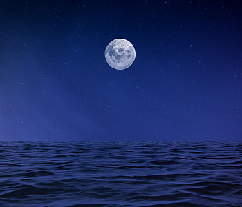 Moon, body of water, sea, night, artwork HD wallpaper