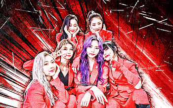 Dreamcatcher, grunge art, MINX, Dream Catcher, South Korean band, JiU, SuA, Siyeon, red abstract rays, Handong, Yoohyeon, Dami, Gahyeon HD wallpaper