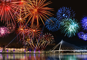 City, Bridge, , Fireworks, Colorful, Colors, New Year, Night HD wallpaper