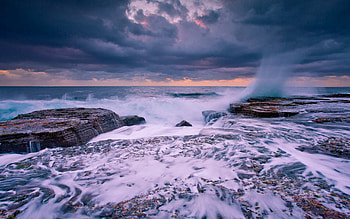 Nature, Clouds, Waves, Horizon, Shore, Bank, Spray, Splash, Stone, Foam, Mainly Cloudy, Overcast, Storm HD wallpaper