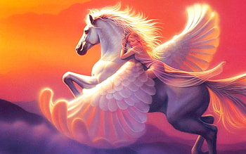 Girl & Pegasus, girl, horse, sky, fantasy HD wallpaper