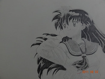 Kagome, sketch, iu yasha, drawing, inu, inuyasha, black hair, kikio HD wallpaper