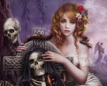 Immortal, frumusete, skeleton, skull, girl, cris ortega, death, halloween, fantasy, luminos HD wallpaper