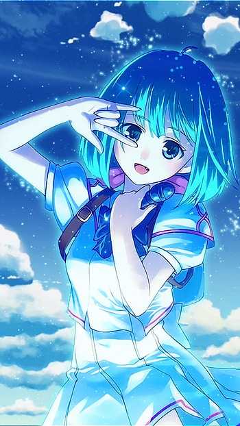 Cute, Anime Girl, Blue Theme HD phone wallpaper