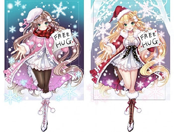 Hug, winter, orginal, pretty, christmas, girl, long hair, nardack HD wallpaper