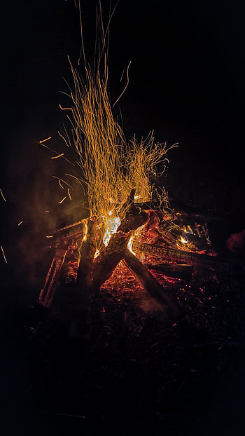 bonfire at night, light, flame, black, night HD phone wallpaper