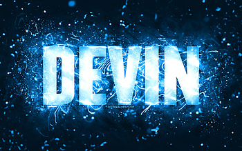 Happy Birtay Devin, , blue neon lights, Devin name, creative, Devin Happy Birtay, Devin Birtay, popular american male names, with Devin name, Devin HD wallpaper