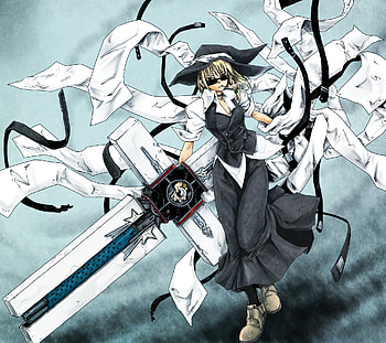 Kirisame Marisa, sexy, blue eyes, trigun, cute, girl, anime, sunglasses, touhou, short hair, gun, blonde hair, cigarette HD wallpaper