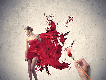 Red Painting, style, pose, blonde, brush, dress, beauty, painting, , sexy, art, color, hot, girl, fashion, pretty, red, paint HD wallpaper