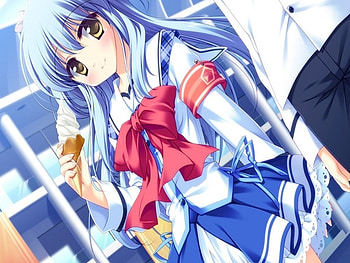 Aoto Mikamo, blue, anime girl, strawberry nauts, school girl, water HD wallpaper