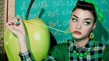 Green, jewel, fashion, model, fruit, apple, girl, woman HD wallpaper