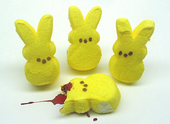 Bite Out Of Crime, bunnies, marshmallow, peep, funny, easter, peeps, candy HD wallpaper