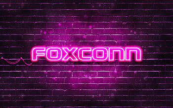 Foxconn purple logo, , purple brickwall, Foxconn logo, brands, Foxconn neon logo, Foxconn HD wallpaper