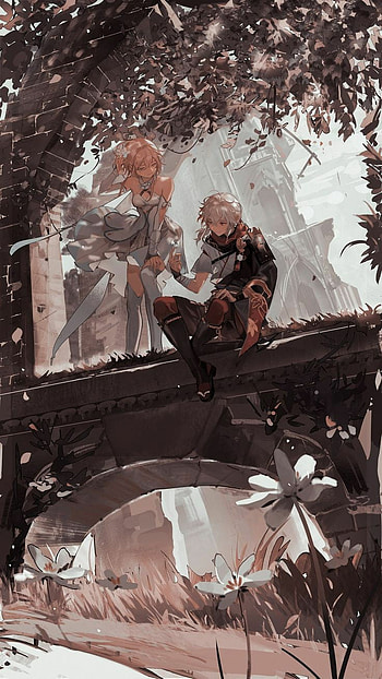 Kazuha and Lumine, game, genshin_impact, aether, anime HD phone wallpaper