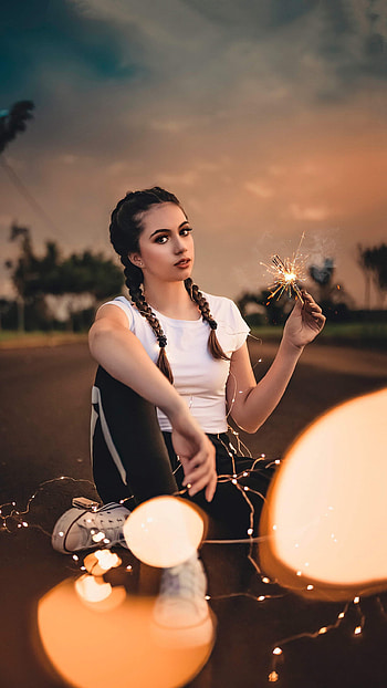 Sparkler, Girl with sparklers, Samsung Galaxy S6, S7 HD phone wallpaper