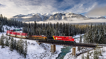 : Snowbound Mountain Freight on Winter Railroad, railroad, train, winter, mountain, snow, Snowy Mountain HD wallpaper