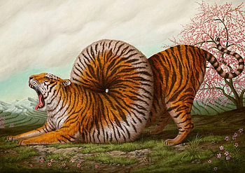 Tiger, art, painting, pictura, tigru, funny, orange HD wallpaper