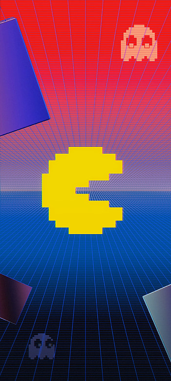 PacMan, electric blue, magenta HD phone wallpaper