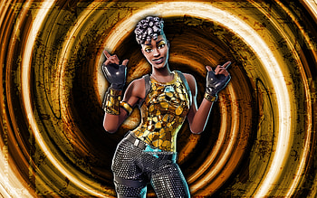 Disco Diva, yellow grunge background, Fortnite, vortex, Fortnite characters, Disco Diva Skin, Fortnite Battle Royale, Disco Diva Fortnite HD wallpaper