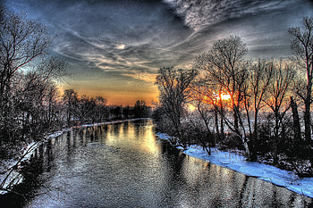 Winter, Nature, Rivers, Sunset, Sky, r HD wallpaper