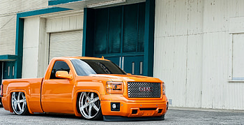 GMC-Sierra-Single-Cab, Truck, Slammed, Orange, GM HD wallpaper