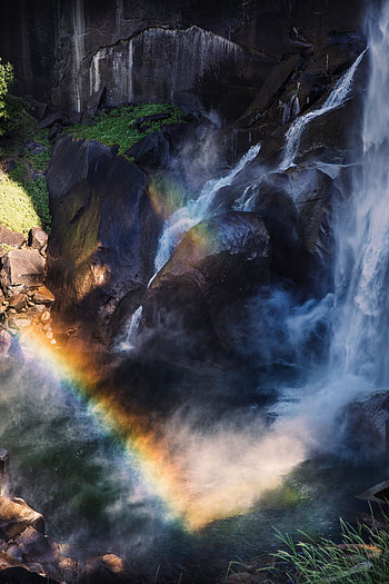 Nature, Water, Stones, Rainbow, View From Above, Waterfall, Break, Precipice HD phone wallpaper