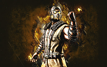 KoldWar Scorpion, Mortal Kombat, KoldWar Scorpion MK, yellow stone background, Mortal Kombat characters, grunge art, KoldWar Scorpion Mortal Kombat HD wallpaper