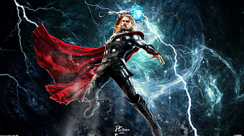 Thor, blue, god, man, red, actor, Chris Hemsworth, marvel HD wallpaper