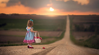 wait...., sky, road, girl, wait, sunset HD wallpaper
