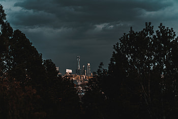 Cities, Trees, Clouds, City, Building, Dark HD wallpaper