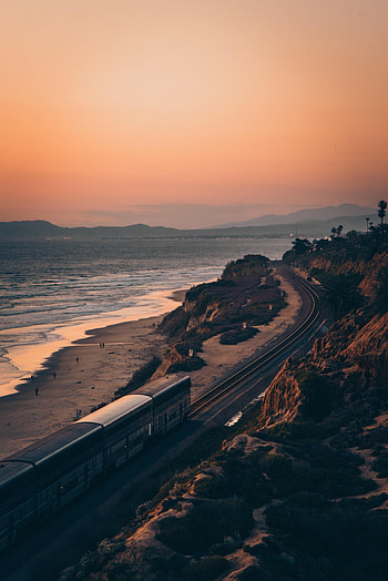 Nature, Mountains, Coast, Rails, Train HD phone wallpaper