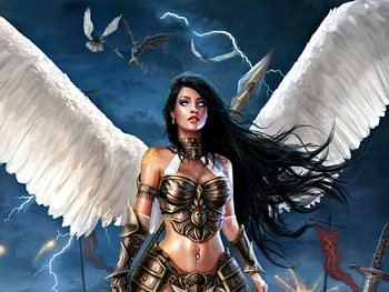 Angel, blue, wings, white, jorsch, art, brunette, girl, woman, nicole, feather, fantasy, game HD wallpaper