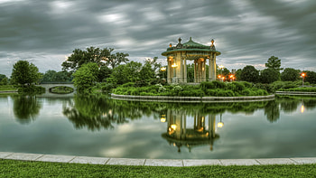 Gazebo in Park, Park, Gazebo, Reflection, Building HD wallpaper
