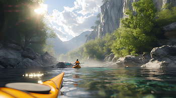 Morning river kayaking, kayaking, morning, nature, river HD wallpaper