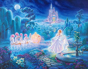 Cinderella, blue, white, horse, art, disney, girl, moon, fantasy, luna, tom dubois, luminos HD wallpaper
