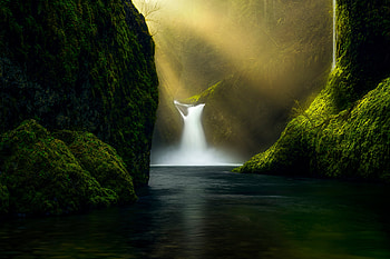Canyon Light Sunbeams , waterfall, sunbeam, nature HD wallpaper