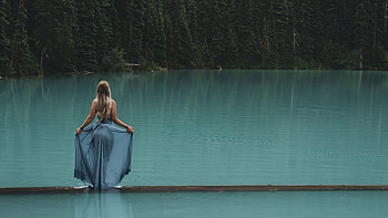 Girl Dress Lake Small Bridge Path, girls, dress, model HD wallpaper
