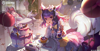 Fantasy girl, pink, fantasy, ears, 3q, girl, 3q studio, sweets, cake, purple, 3qstudio HD wallpaper