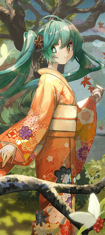 Hatsune Miku Autumn Kimono: Vibrant Vocaloid , Hatsune Miku, Anime, Vocaloid HD phone wallpaper