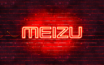 Meizu red logo, , red brickwall, Meizu logo, brands, Meizu neon logo, Meizu HD wallpaper